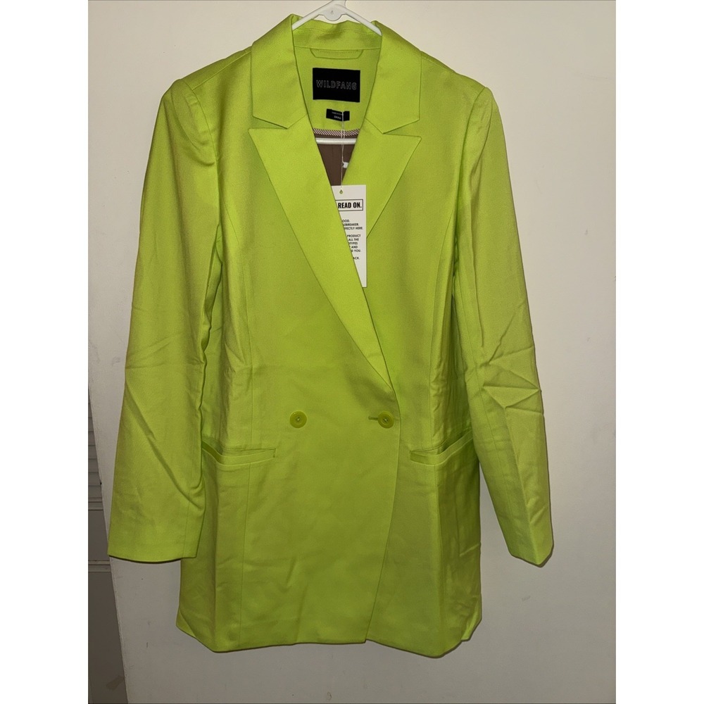 NEW Wildfang The Empower Double Breasted Blazer Neon Green S